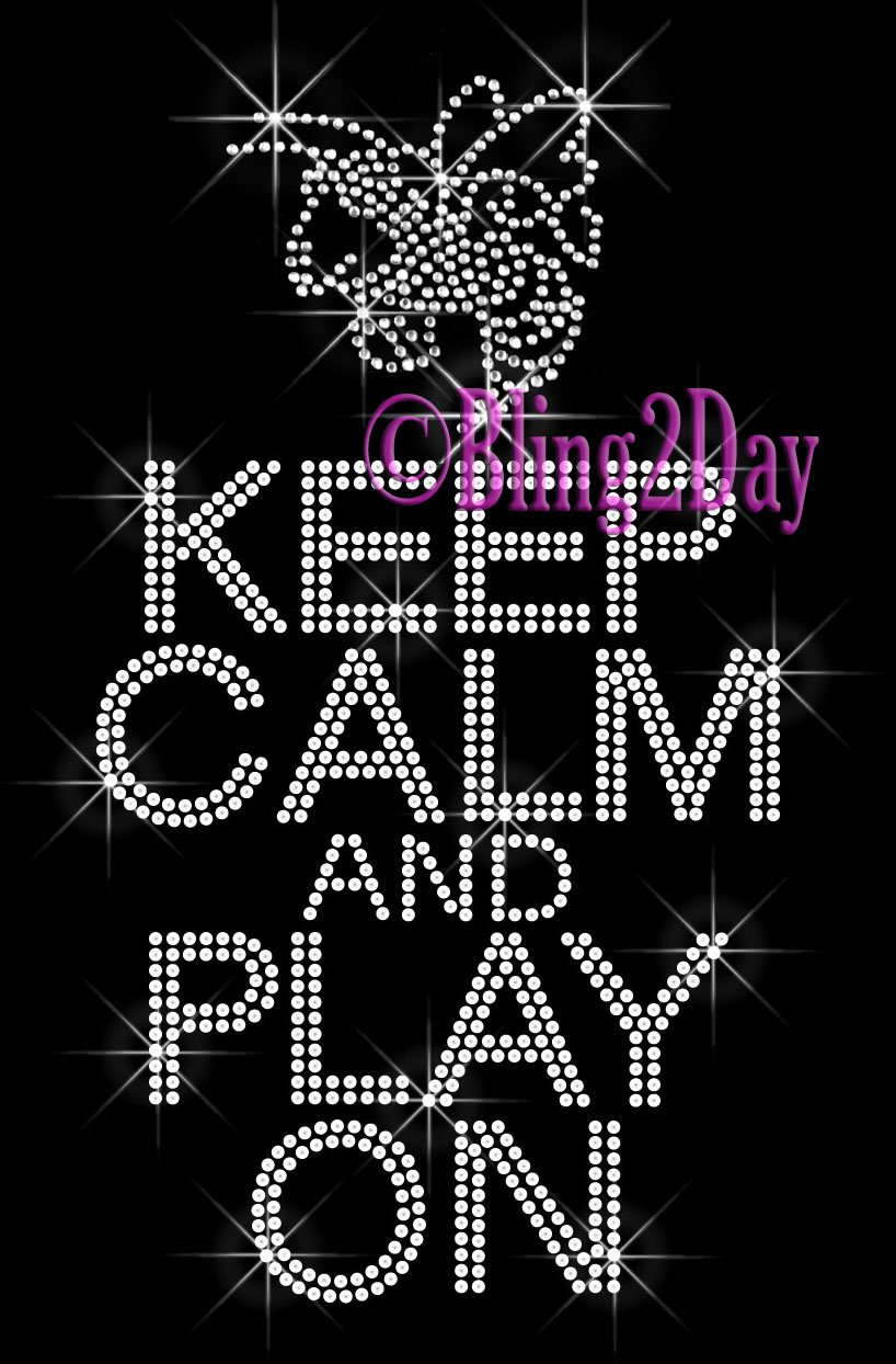 Keep Calm and Play On - HORNETS - Rhinestone Iron on Transfer Hot Fix Bling School Mascot Mom - DIY