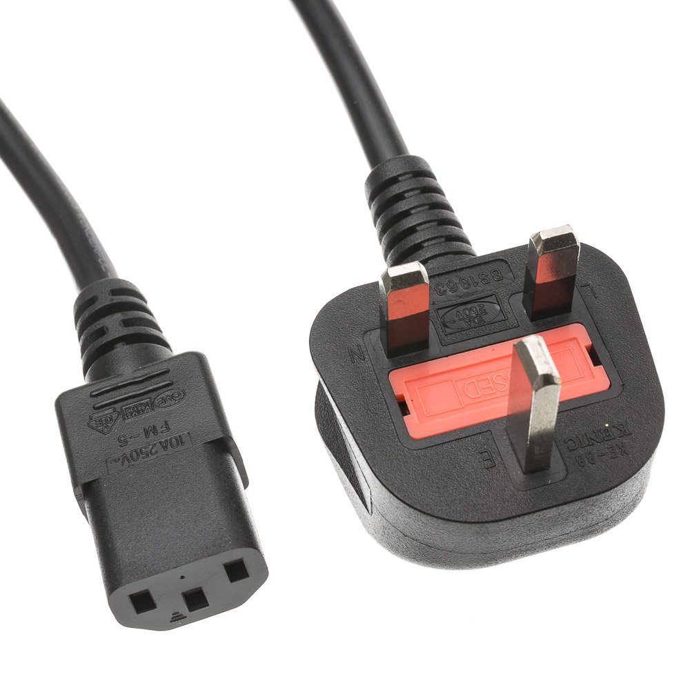 6ft England / UK Computer/Monitor Power Cord with Fuse, BS 1363 to C13 10W1-12206