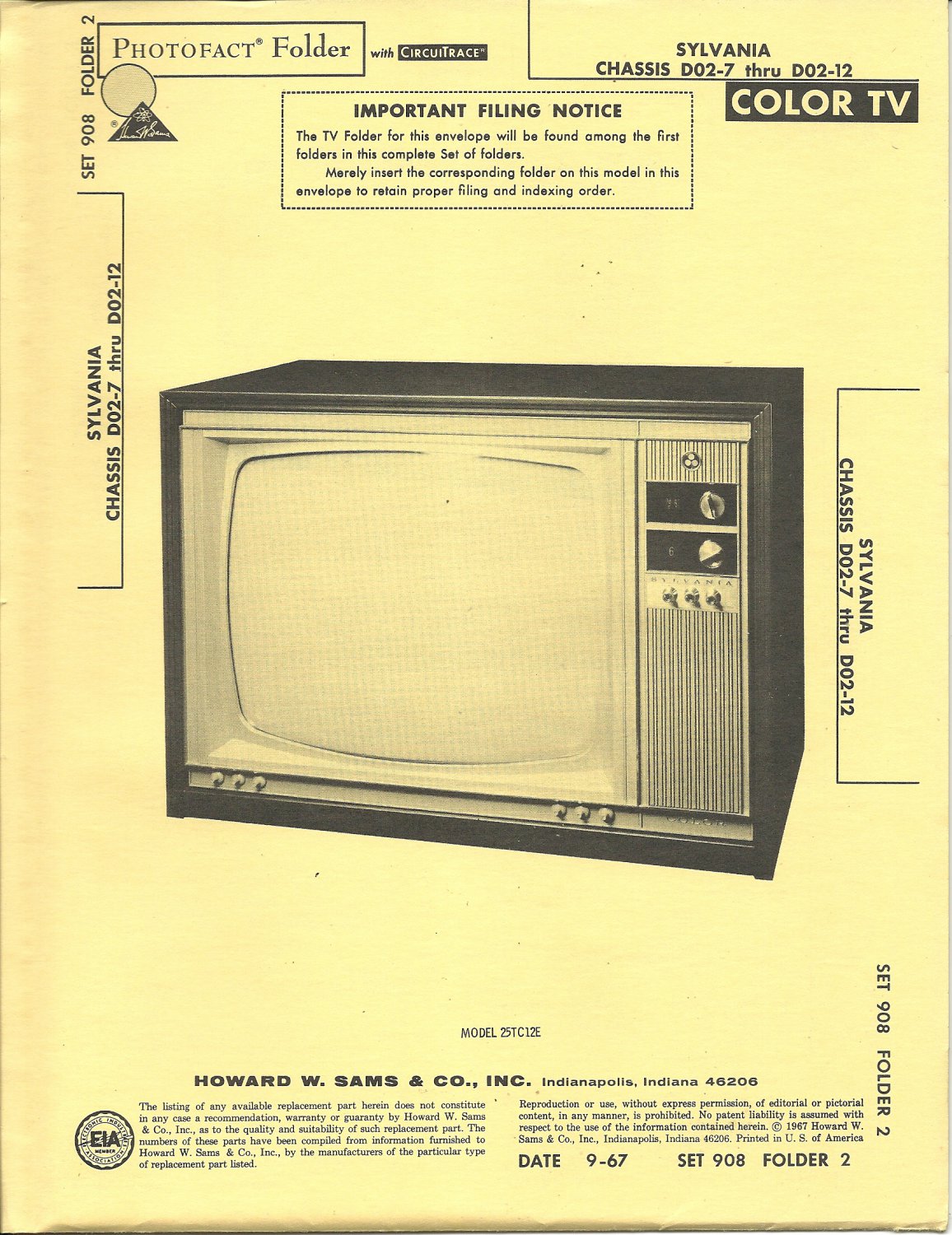SAMS Photofact - Set 908 - Folder 2 - Sep 1967 - SYLVANIA CHASSIS D02-7 thru D02-12