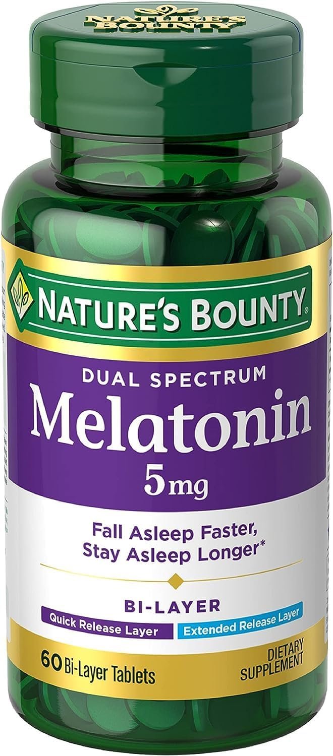 Nature's Bounty Melatonin 5mg Dual Spectrum, 100% Drug Free Sleep Supplement